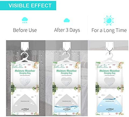 CANAGER Hanging Moisture Absorber-12 Packs, Hanging Dehumidifier Bags for Closet,Bedroom and kitchen,Fragrance Free,Moisture Absorb 12.5OZ
