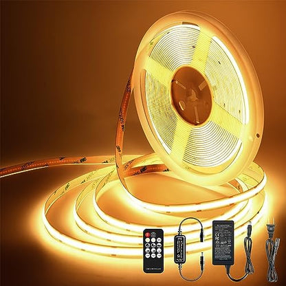 Pandery LED Strip Lights 32.8FT,Dimmable cob led Strip with Adapter and Remote,Superbright 24V led Tape,CRI90+,2700K Warm White led Strips,Indoor Perfect for Cabinet,Room,Kitchen,TV,Mirror