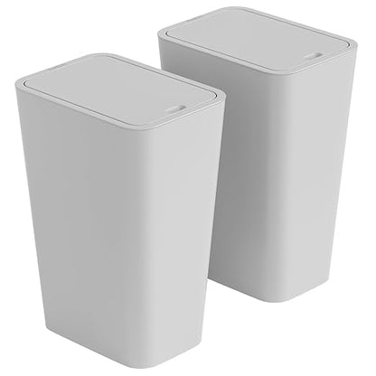 Yieach 12L Slim Bathroom Trash Can with Lid,3.17 Gallon Pet/Dog Proof Kitchen Trash Can,Rectangle Thin Garbage Can,Covered Waste Basket,Narrow Small Plastic Trashcan for Room,Bedroom,Office,Grey 2PCS