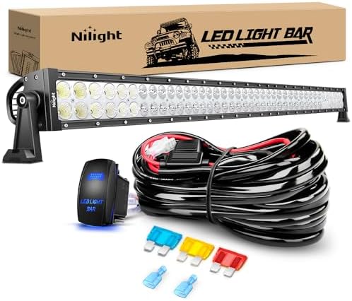 Nilight 42Inch 240W Spot Flood Combo Led Light Bar Off Road Driving Lights Boat Lights Fog Light 12V On/Off 5 Pin Rocker Switch Power 14AWG Wiring Harness Kit-1 Lead for Trucks