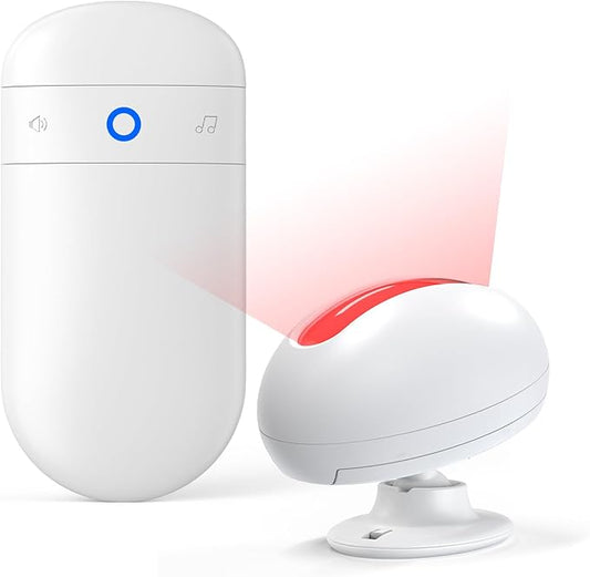 Wireless Motion Sensor Doorbell -Indoor Motion Detector Alarm, Door Chime for Business/Store/Office Entrance, Entry Alert Bell with Buzzer, USB/Battery Powered (1 Receiver + 1 Motion Sensor)