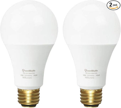 GoodBulb LED A21 3-Way Light Bulbs 5/9.5/16 Watt (40/60/120 Watt Equivalent) E26 Base Warm White 3000K EcoSmart Lights High Output 450/800/1600 Lumens 2 Pack