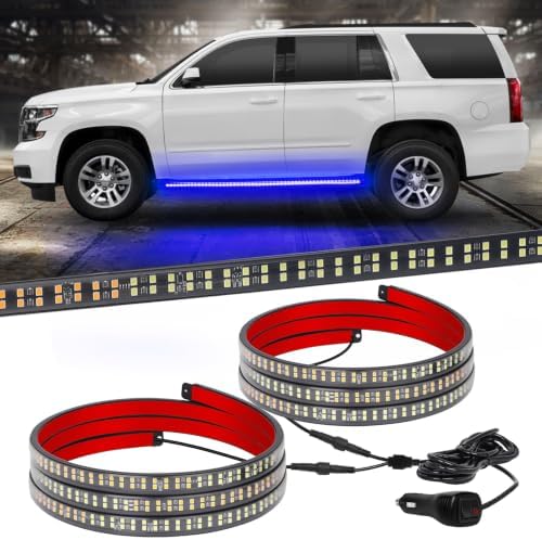 XRIDONSEN 2PCS 60 inch Blue Running Board Emergency Lights Strip