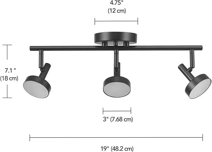 Globe Electric 64000007 19" 3-Light 22.5W Dimmable LED Integrated Track Lighting, Matte Black, Lighting for Kitchen, Bathroom, Bedroom, or Dining Room, Living Room Ceiling Lights, Light Fixture