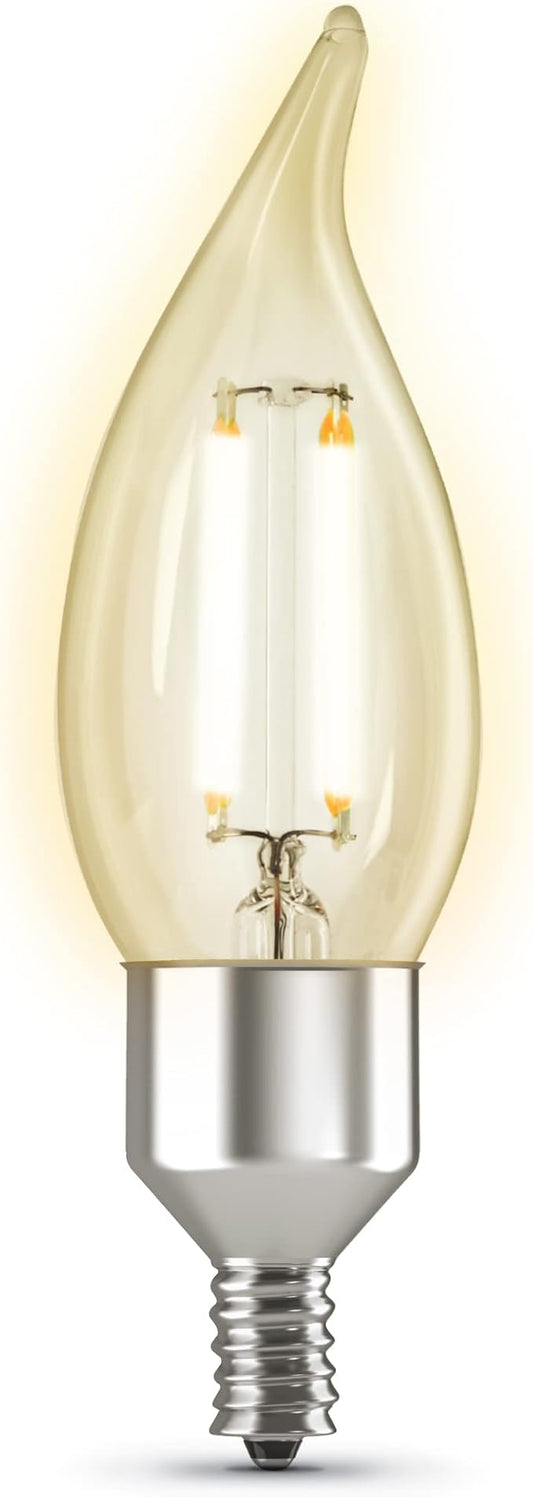 Feit Electric CFC40/927CA/FIL/AG 40 Watt Equivalent WiFi Dimmable, No Alexa or Google Assistant, Flame Tip Filament Chandelier LED Smart Light Bulb, 4.3" H x 1.4" D, 2700K Soft Whit (Pack of 4)