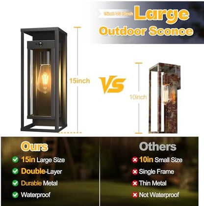 2 Pack Motion Sensor Outdoor Wall Light 15in Large Porch Lights for House