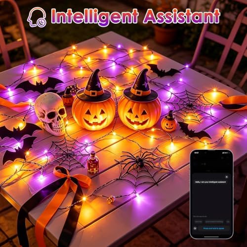 Smart Color Changing Halloween Lights 99FT 300 LED Orange Purple App Remote