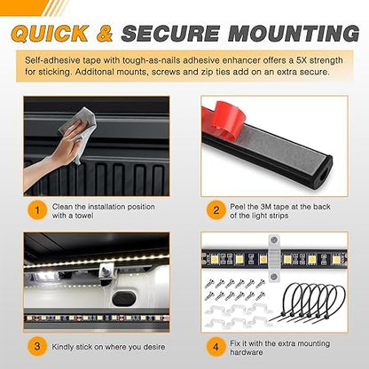 GOOACC Truck Bed Light Strip 3PCS 60" 270 LEDs White Lighting