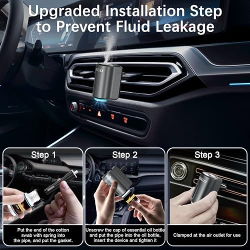 Smart Car Air Freshener, Car Air Freshener Diffuser with 3 Adjustable Modes, Rechargeable Aromatizante para Carro with 8pcs Essential Oil, Long-Lasting, Grey