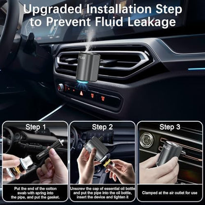 Smart Car Air Freshener, Car Air Freshener Diffuser with 3 Adjustable Modes, Rechargeable Aromatizante para Carro with 8pcs Essential Oil, Long-Lasting, Grey