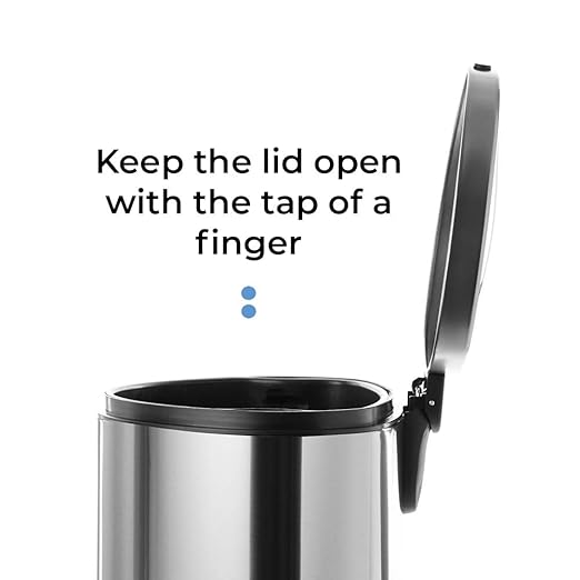 Home Zone Living 12 Gallon Semi-Round Kitchen Trash Can with Soft Close Lid, Step Pedal, Bag Tuck Band, and Removable Liner, Stainless Steel, Silver