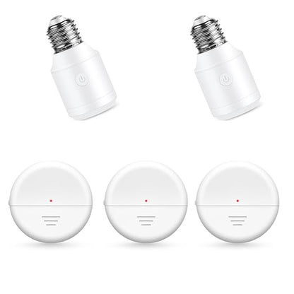 NineLeaf Wireless Motion Sensor Light Bulb Set,260FT,3Sensors 2Bulb Bases | E26/E27, No Wiring, Automatic Motion Activated Light Adapter for Garage, Basement, Closet, Stairway, Hallway,Pull String