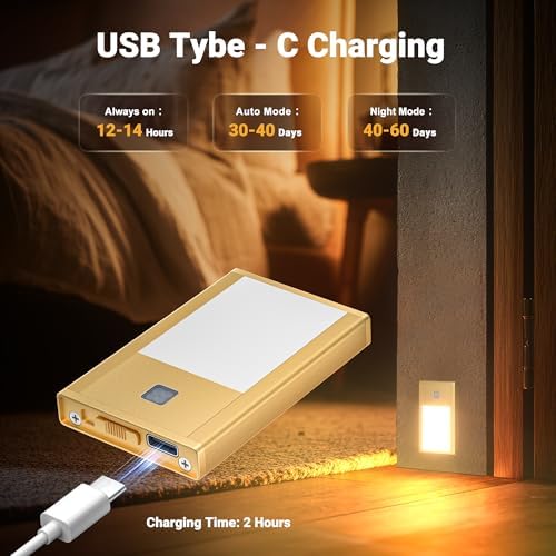 V4light Rechargeable Motion Sensor Night Light, 4-Pack Gold, 3000K