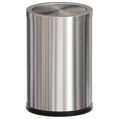 Brushed Nickel Bathroom Trash Can,Stainless Steel Garbage Can with Fild Lid,Small Trash Can for Bedroom,Hotel,Office,Laundry(Sliver)