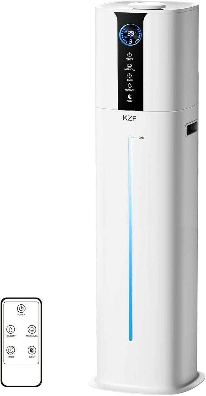 KZF 9L Humidifiers for Bedroom Large Room, 2.3Gal Cool Mist Top Fill Diffuser, Remote Control, 3 Mist Modes, Quiet Humidifier for Home Office Plant (Remote Control, White)