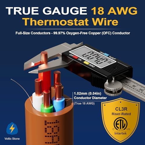 18/5 Thermostat Doorbell HVAC Wire, True Gauge 18 AWG 5 Conductor Solid Copper Control Cable, ETL Listed CL3R/CMR Riser Rated Flame-Retardant, RoHS, for 0-30V Low Voltage Systems - 250FT