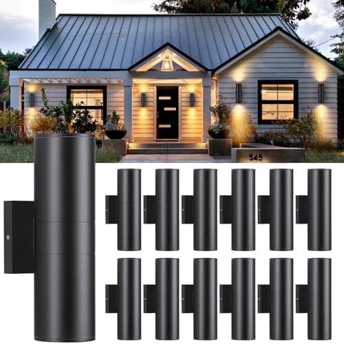 DAKAFUL Outdoor Wall Lights 12Packs, Integrated LED Cylinder Up Down Lights, 12W 2700K Aluminum Exterior Wall Light, Outdoor Light Fixture for Porch Patio Door