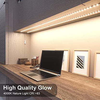 WOBANE LED Cabinet Lights,4 PCS 20inch LED Strip Lights Kit,Natural White
