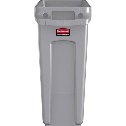 Rubbermaid Commercial Products Slim Jim Trash/Garbage Can with Venting Channels, 16-Gallon, Gray, for Kitchen/Office/Workspace, Pack of 4