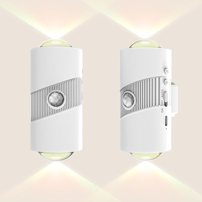 Motion Sensor Night Light,Smart LED Night Lights with Magnetic,Dimmable Night Lamp,8 RGB Colors,Portable Rechargeable Night Light for Indoor,Hallway,Bathroom,Stairway Christmas Decor White 2 Pcs