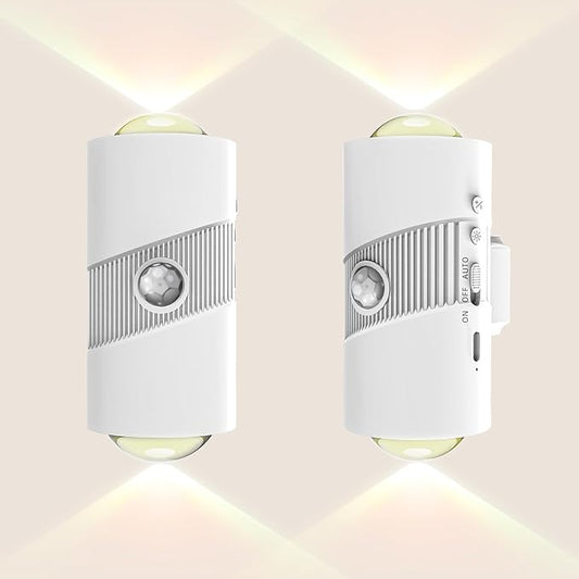 Motion Sensor Night Light,Smart LED Night Lights with Magnetic,Dimmable Night Lamp,8 RGB Colors,Portable Rechargeable Night Light for Indoor,Hallway,Bathroom,Stairway Christmas Decor White 2 Pcs