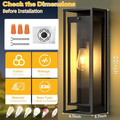 20in Large Outdoor Wall Light Black Modern Sconce Exterior Lighting Fixture