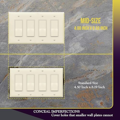 ENERLITES 4-Gang Mid-Size Decorator Switch Outlet Wall Plate Cover, 1 Pack