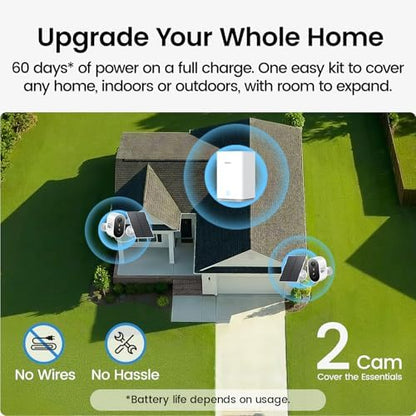 aosu 2K Solar Security Cameras Wireless Outdoor System, 2-Cam-Kit