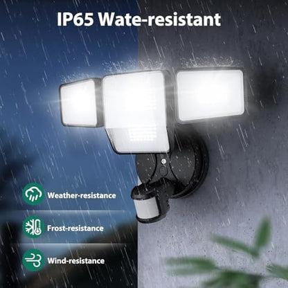 70W 7000LM Security Lights Outdoor, 4-Head LED Motion Sensor Light, Hardwired Dusk to Dawn Flood Light, 6500K Daylight, IP65 Waterproof, 3 Modes for Yard Garage Porch (1)