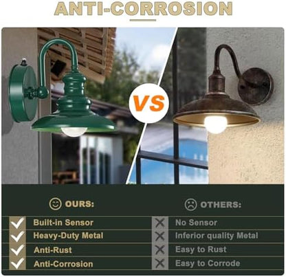 LONEDRUID Dusk to Dawn Sensor Outdoor Gooseneck Barn Light Fixture Green