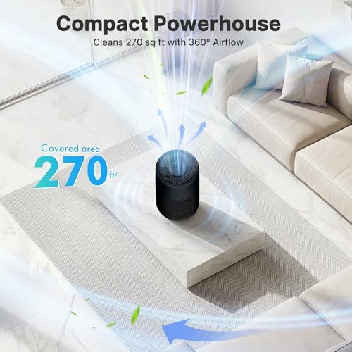 Air Purifiers for Bedroom, Dorm Room, True HEPA Filter for Smoke, Black