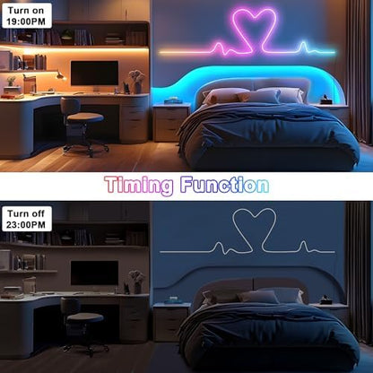 Cozylady 66Ft (33Ft * 2 Rolls) RGB LED Neon Rope Lights for Bedroom, 20m LED Strip Lamp with Double Sided Adhesive Tape, App/Remote Control DIY Lights Decorate the Outdoor and Indoor of Your Home