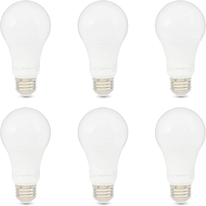 Amazon Basics A19 LED Light Bulbs, 100W Equivalent, 15W Energy Efficient, E26 Standard Base, Daylight White 5000K, Non-Dimmable, 10,000 Hour Lifetime, 6-Pack