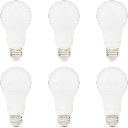 Amazon Basics A19 LED Light Bulbs, 100W Equivalent, 15W Energy Efficient, E26 Standard Base, Daylight White 5000K, Non-Dimmable, 10,000 Hour Lifetime, 6-Pack