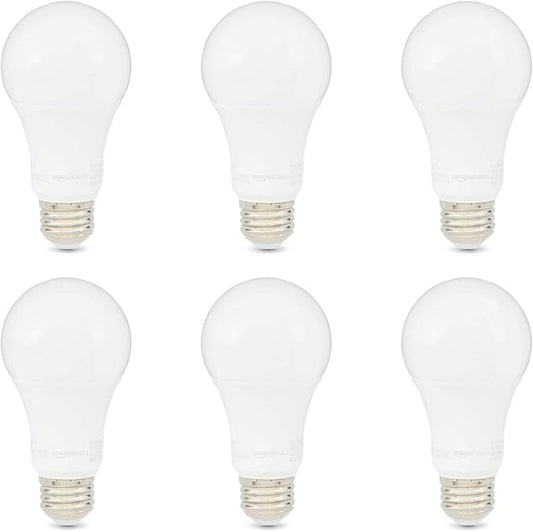 Amazon Basics A19 LED Light Bulbs, 100W Equivalent, 15W Energy Efficient, E26 Standard Base, Daylight White 5000K, Non-Dimmable, 10,000 Hour Lifetime, 6-Pack