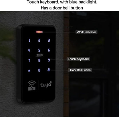 WiFi Tuya Door Access Control System Kit IP68 Waterproof RFID Keyboard 125KHz 13.56MHz Smart Phone APP Unlock + Power Supply +10pcs Keyfobs (Without Lock)