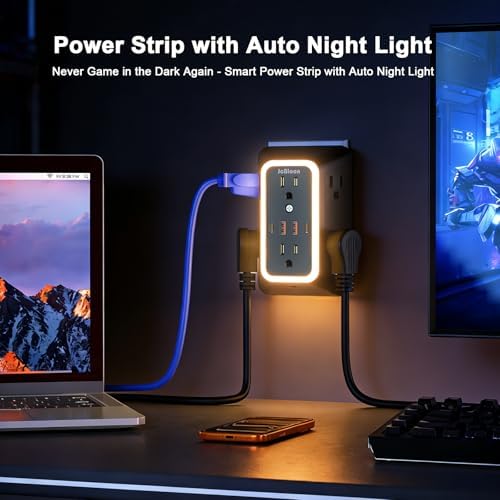 2 Pack Outlet Extender Power Strip, Multi Plug Outlet Surge Protector, 6 AC Surge Protector Outlets with 4 USB Ports (2 USB C) and Night Light, 1050J 3-Sided Wall Outlet for Home Travel Office -ETL