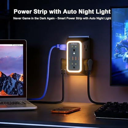 2 Pack Outlet Extender Power Strip, Multi Plug Outlet Surge Protector, 6 AC Surge Protector Outlets with 4 USB Ports (2 USB C) and Night Light, 1050J 3-Sided Wall Outlet for Home Travel Office -ETL