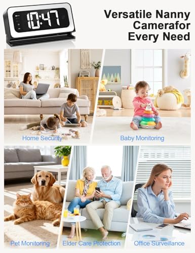 2K Alarm Clock Camera,5G&2.4G WiFi Wireless Indoor Camera Clock,Cameras for Home Security,AI Human Detection,Color Night Vision for Home,pet Camera