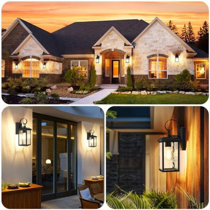 BesLowe 2-Pack Outdoor Wall Light Fixtures with Water Ripple Glass, Black