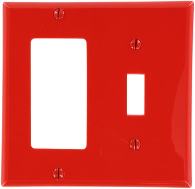 Leviton 2-Gang 1-Toggle 1-Decora/GFCI Device Combination Wallplate, 80707-R, Red