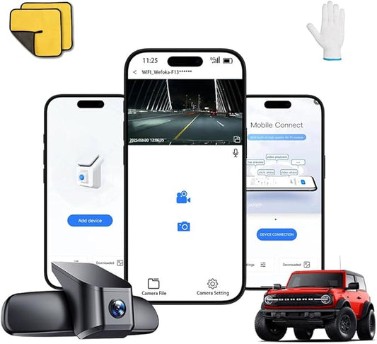 4K Dash Cam Fit for Ford Bronco 2021 2022 2023 2024, Does Not Fit 2025 Bronco, Does Not Fit Ford Bronco Sport, WiFi & App, 128GB Card (F10)