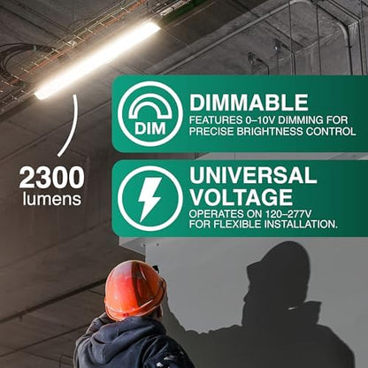 Sylvania 2ft LED Strip Light Double Barrel, 3 CCT (3000/4000/5000K) Select, 20W, 2200 LMS, Dimmable LED Shop Lights for Garages, White - 1 Pack (66737)