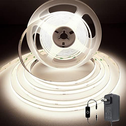 Pandery COB LED Strip Lights 5M,Touch Dimmable led Strips,16.4ft LED Tape Lights with CRI90+,4000K Natural White led Lights,1600LEDs,24V LED Rope Indoor for Bedroom,TV,Kitchen,Closet