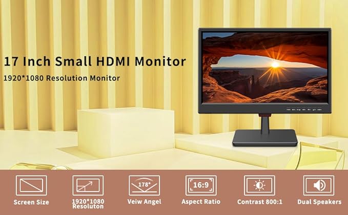 Jexiop 19” Security Monitor,Small Surveillance Monitor HDMI VGA and BNC Input,Computer Monitor with Speakers for CCTV DVR Office and Home Security Camera System Surveillance
