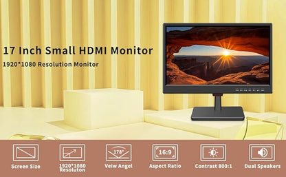 Jexiop 19” Security Monitor,Small Surveillance Monitor HDMI VGA and BNC Input,Computer Monitor with Speakers for CCTV DVR Office and Home Security Camera System Surveillance
