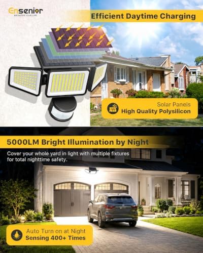 Ensenior Solar Motion Lights Outdoor, Security Flood Lights 3-Head, 4-Pack