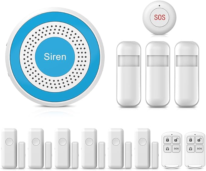 LWOHSI Home Security Systems with Door/Window Sensors and Motion Detectors,Wireless Burglar Alarm Kits with APP Real-Time Alerts,Compatible with Alexa & Google,No Monthly Fee