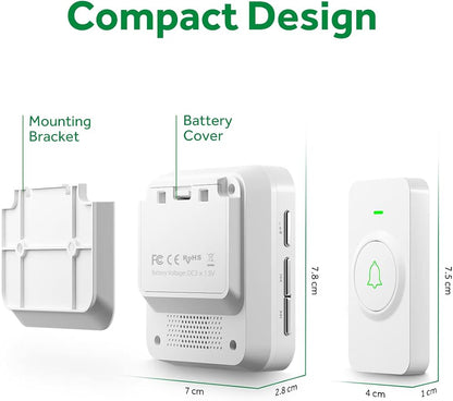 AVANTEK Wireless Doorbell, Battery-Powered & Portable, 1000 ft Range, White