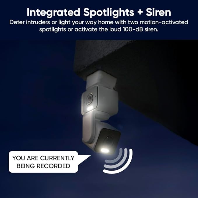 WYZE Duo Cam Pan Indoor/Outdoor IP65 2K 360° Pan/Tilt Smart Home Security Camera with Color Night Vision, Compatible with Alexa & Google Assistant, White (Renewed)